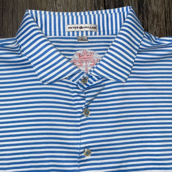 Peter Millar Blue & White Striped Polo Shirt | Men’s Size L | Young Life Logo - Picture 2 of 4